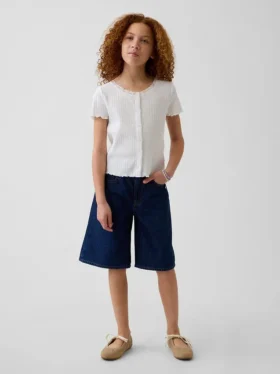 Kids Low Rise Longline Denim Shorts