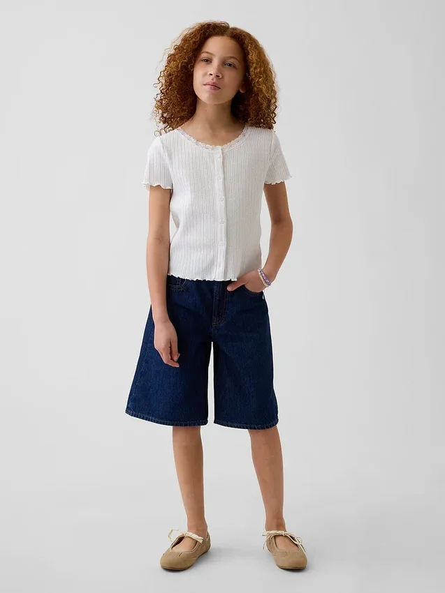 Kids Low Rise Longline Denim Shorts
