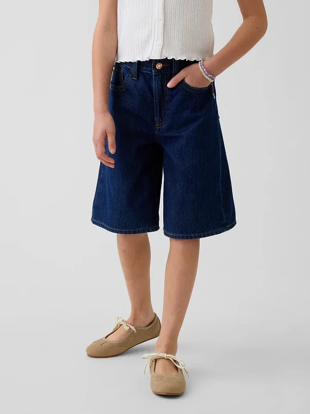 Kids Low Rise Longline Denim Shorts
