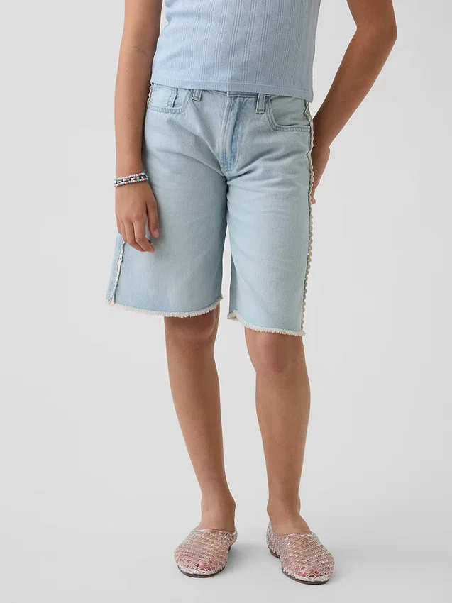 Kids Low Rise Longline Denim Shorts