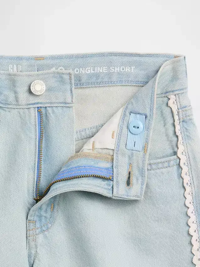 Kids Low Rise Longline Denim Shorts