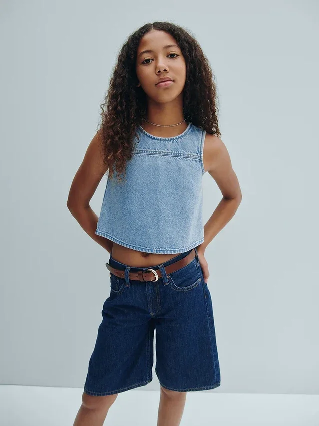 Kids Low Rise Longline Denim Shorts