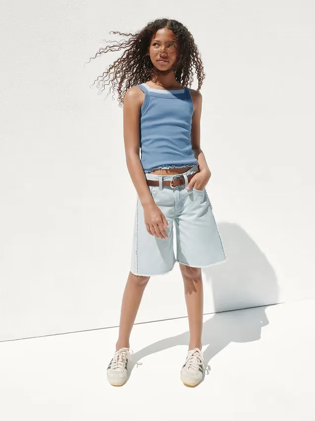 Kids Low Rise Longline Denim Shorts