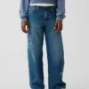 Kids Low Rise Stride Embroidered Floral Wide-Leg Jeans