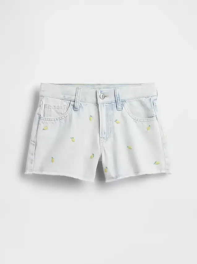 Kids Low Rise Stride Embroidered Lemon Denim Shorts