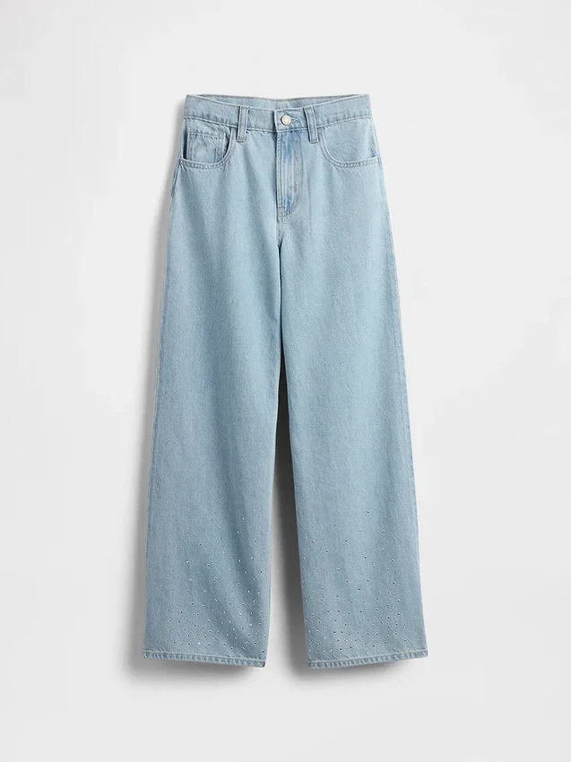 Kids Low Rise Stride Rhinestone Wide-Leg Jeans