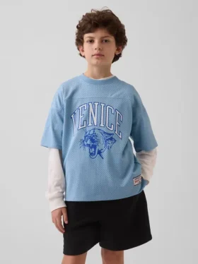 Kids Mesh Oversized Graphic Jersey T-Shirt
