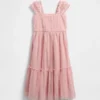 Kids Mesh Ruffle Cap-Sleeve Dress