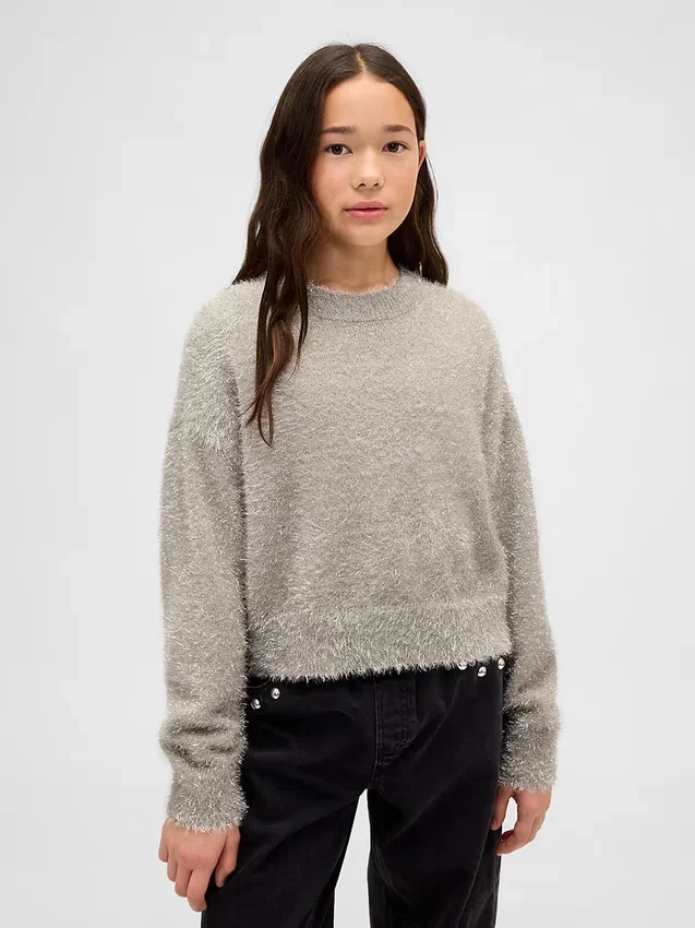 Kids Metallic Eyelash Crewneck Sweater