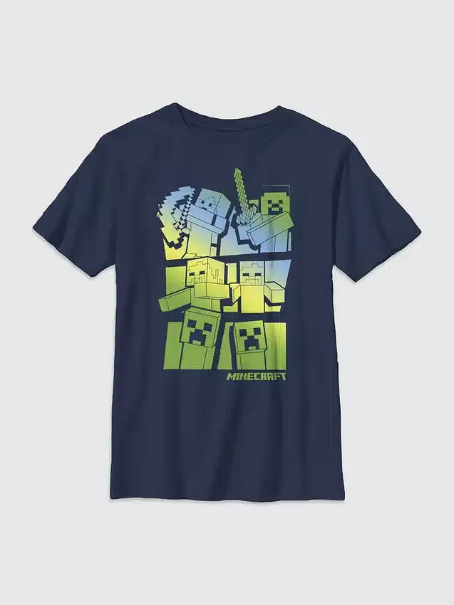 Kids Minecraft Steve and Alex Vs Mobs Graphic Tee