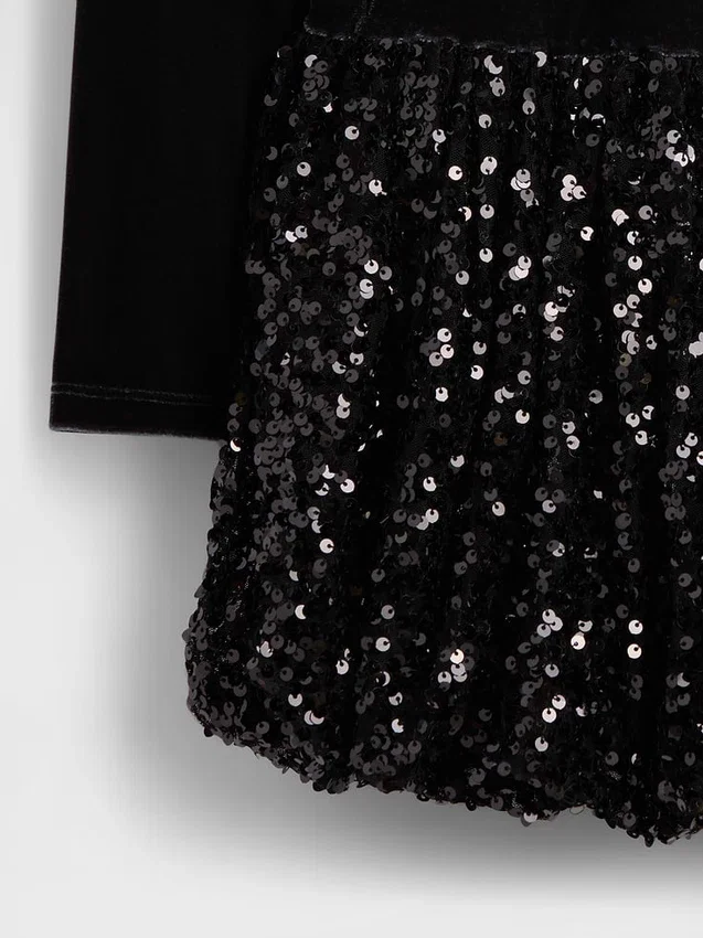 Kids Mixed Media Sequin Bubble Dress