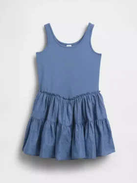 Kids Mixed Media Tiered Tank Dress