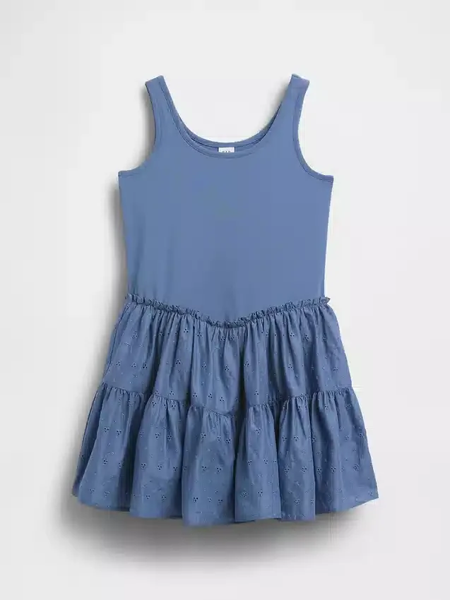 Kids Mixed Media Tiered Tank Dress