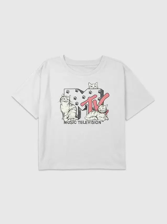 Kids Mtv Cats Graphic Boxy Crop Tee