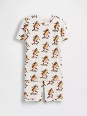 Kids Organic Brushed Cotton Hot Dog Pj Short Set