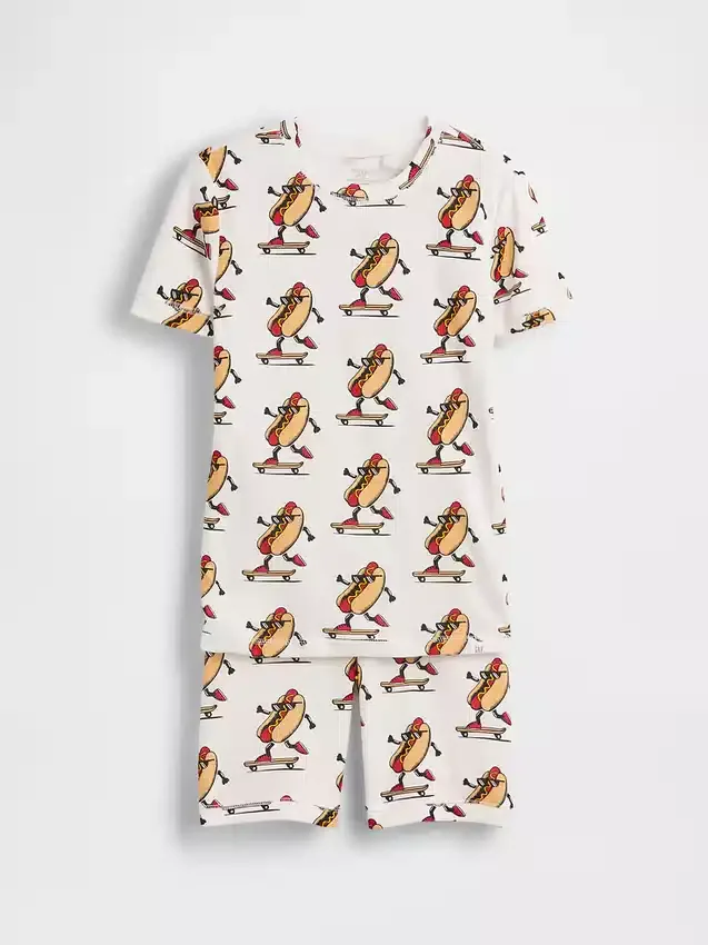 Kids Organic Brushed Cotton Hot Dog Pj Short Set