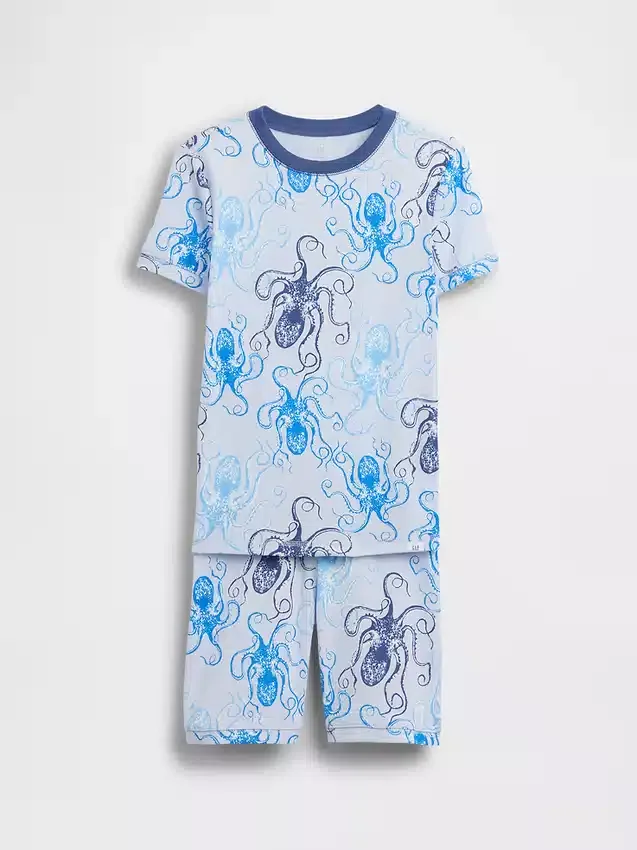 Kids Organic Brushed Cotton Octopus Pj Short Set