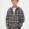 Kids Organic Cotton Hooded Flannel Shirt