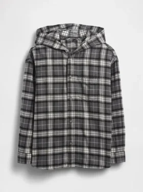 Kids Organic Cotton Hooded Flannel Shirt