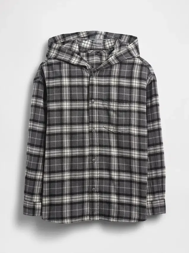 Kids Organic Cotton Hooded Flannel Shirt