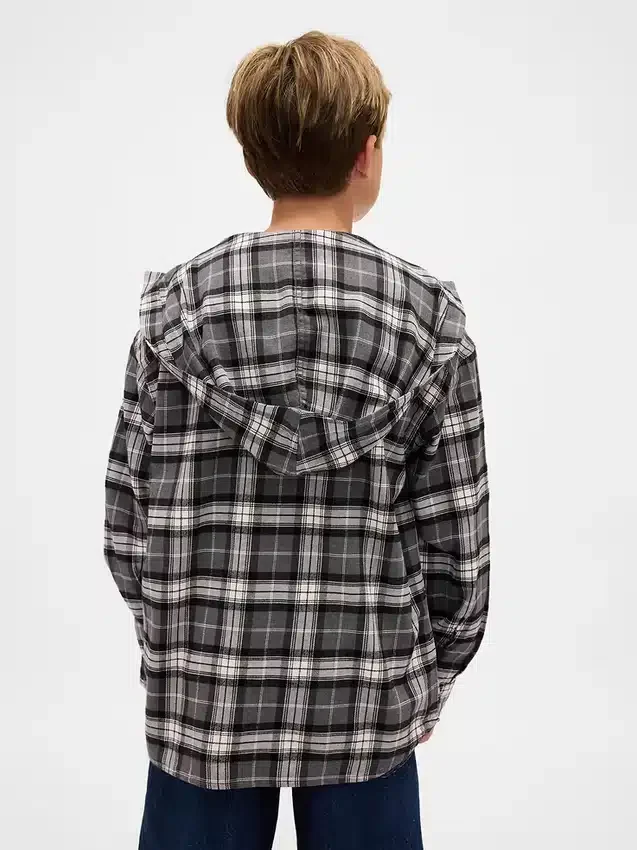 Kids Organic Cotton Hooded Flannel Shirt