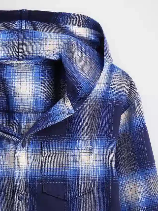Kids Organic Cotton Hooded Flannel Shirt