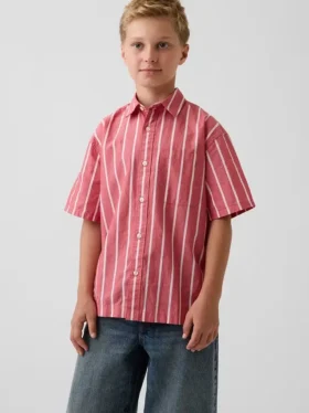 Kids Organic Cotton Poplin Relaxed Stripe Shirt