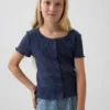 Kids Pointelle Rib Button-Front T-Shirt