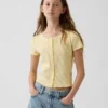 Kids Pointelle Rib Button-Front T-Shirt