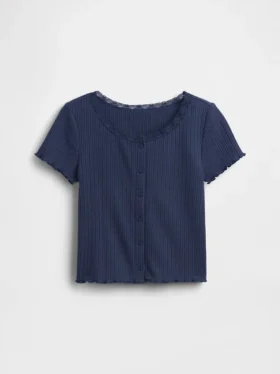 Kids Pointelle Rib Button-Front T-Shirt