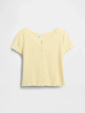 Kids Pointelle Rib Button-Front T-Shirt
