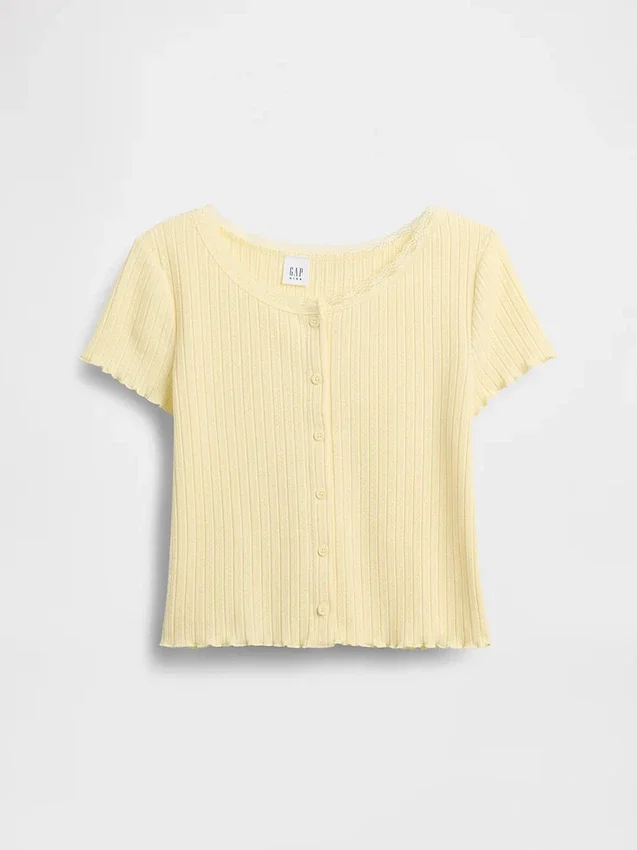 Kids Pointelle Rib Button-Front T-Shirt
