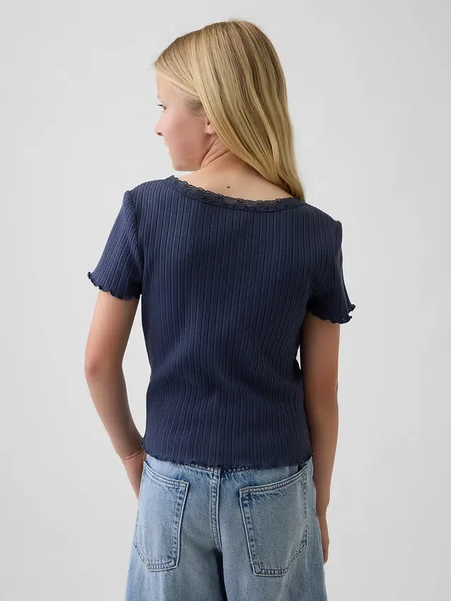 Kids Pointelle Rib Button-Front T-Shirt