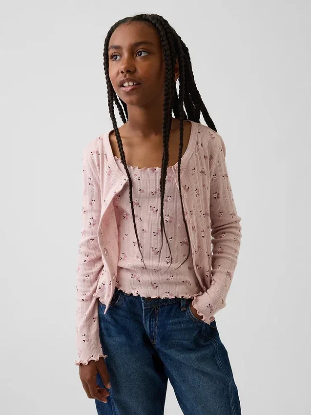 Kids Pointelle Rib Cardigan