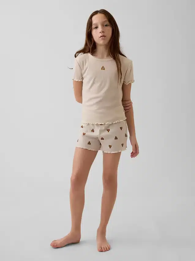 Kids Recycled Rib Brannan Bear Pj Short Set