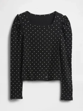 Kids Rib Puff-Sleeve Top
