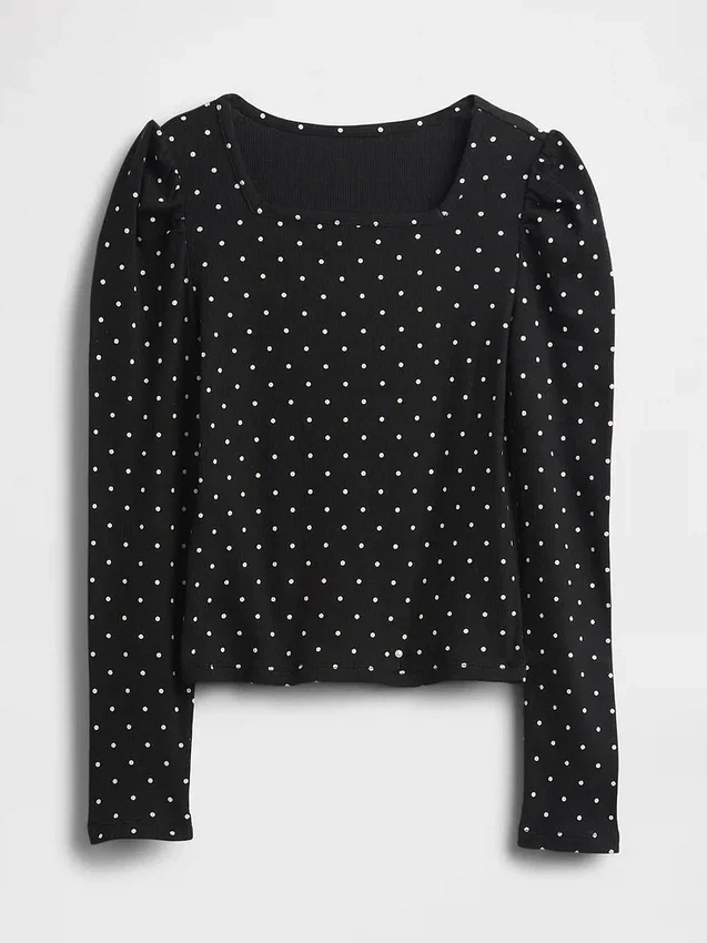 Kids Rib Puff-Sleeve Top