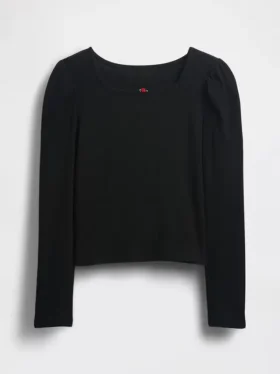 Kids Rib Puff-Sleeve Top