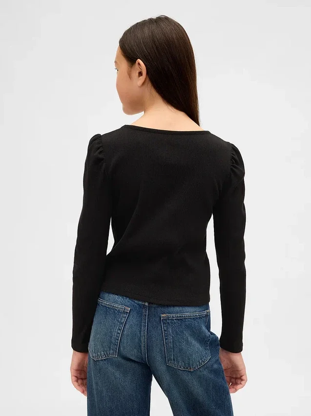 Kids Rib Puff-Sleeve Top