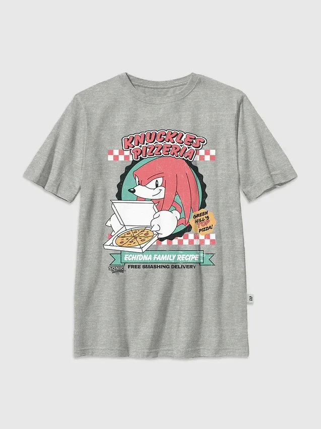 Kids Sonic the Hedgehog Knuckles Pizza Graphic T-Shirt