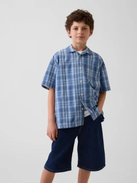 Kids Textured Plaid Relaxed Vacay Shirt