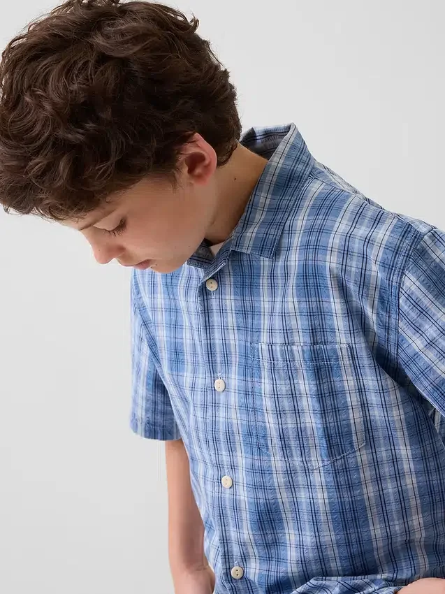 Kids Textured Plaid Relaxed Vacay Shirt