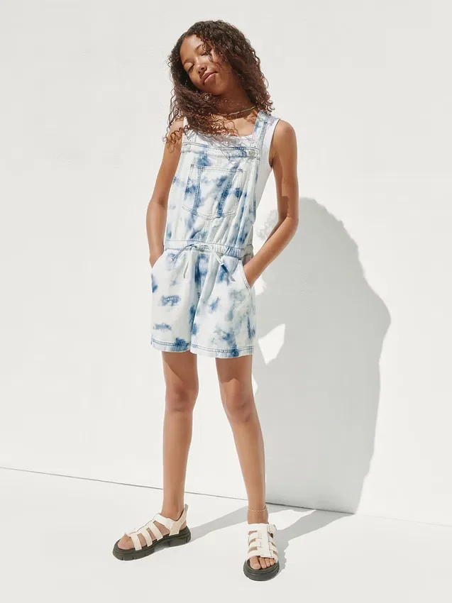 Kids Tie-Dye Denim Relaxed Shortalls