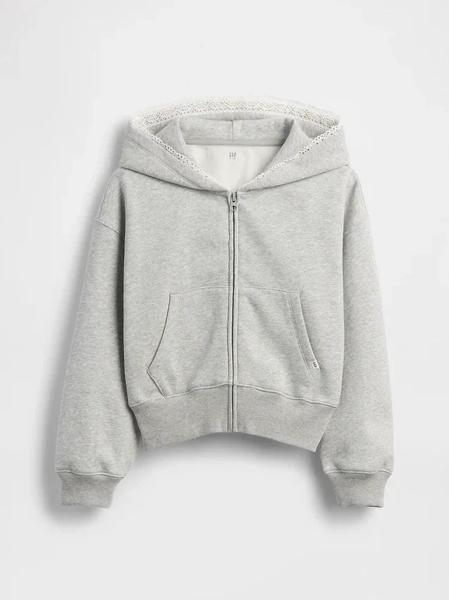Kids Vintagesoft Relaxed Lace-Trim Zip Hoodie