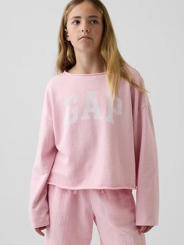 Kids Vintagesoft Terry Wide-Neck Logo Sweatshirt
