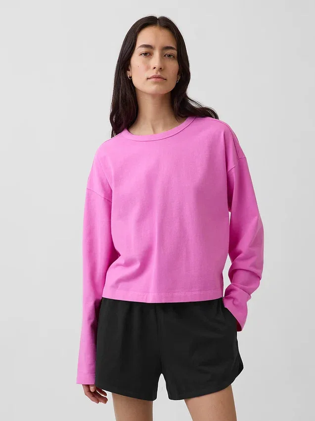 Knit Oversized Crop T-Shirt