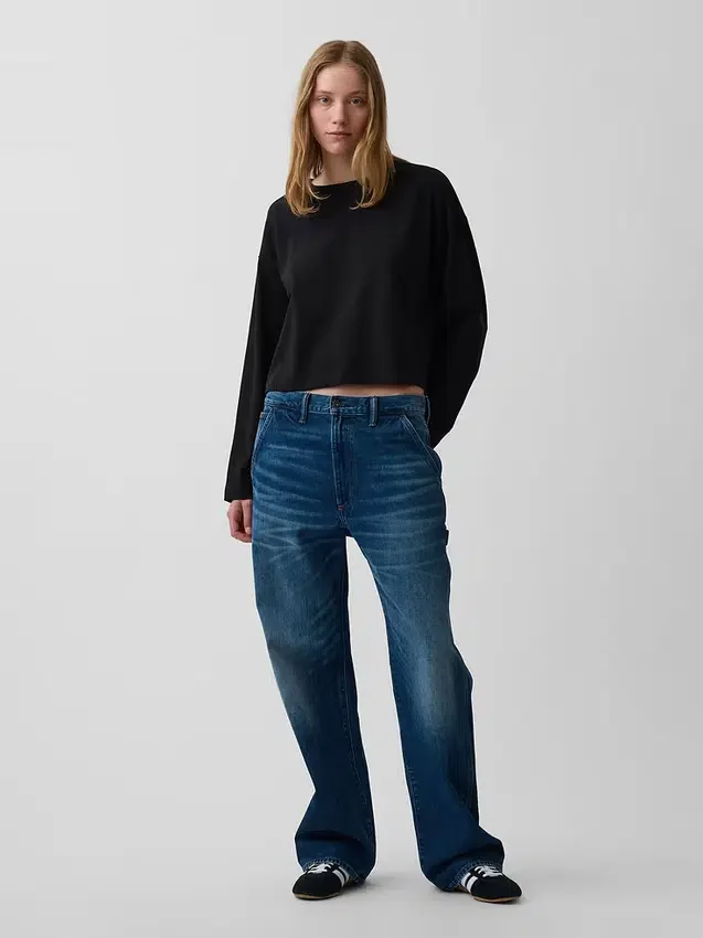 Knit Oversized Crop T-Shirt