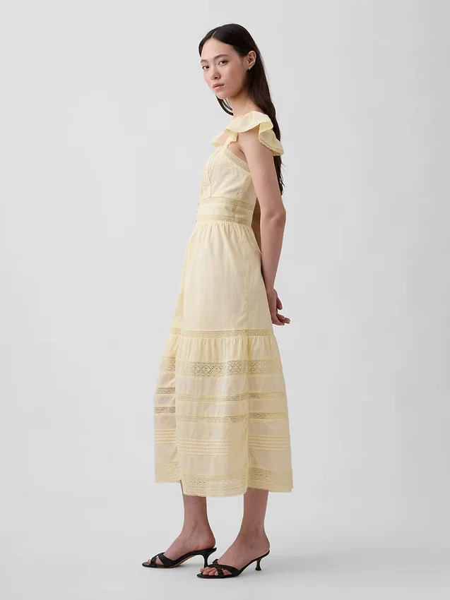 Lace Ruffle Voile Maxi Dress
