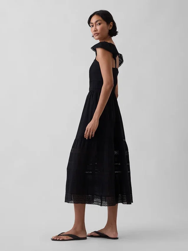 Lace Ruffle Voile Maxi Dress