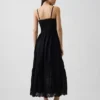 Lace-Trim Button-Front Maxi Dress